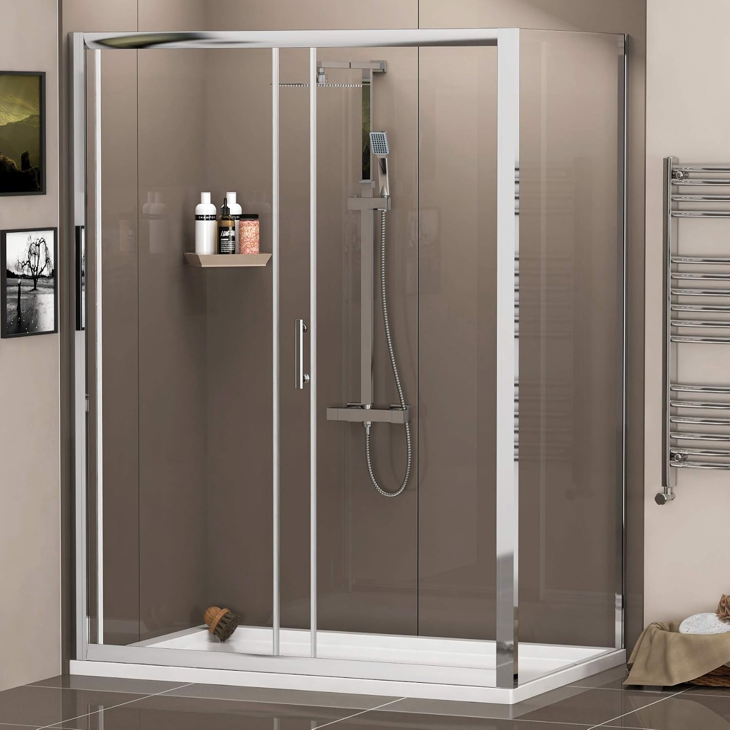 1700x900mm Walk in Single Sliding Rectangular Shower Enclosure 6mm Glass Reversible Door + Side Panel
