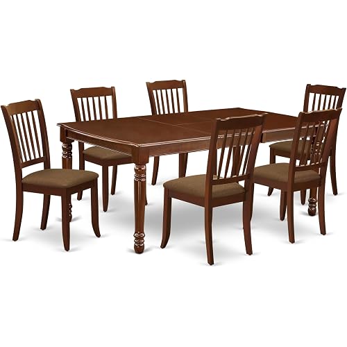 East West Furniture DODA7-MAH-C 7 Piece Modern Dining Table Set Consist of a Rectangle Wooden Table with Butterfly Leaf and 6 Linen Fabric Dining Room Chairs, 42x78 Inch, Mahogany