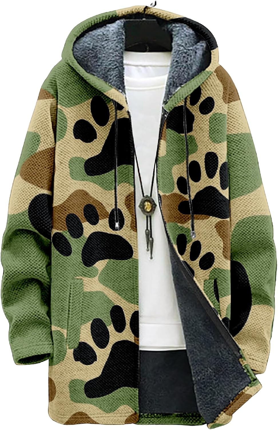 BIVENANT Mens Camo Hooded Cardigan Zip up Long Hoodie Jackets Camouflage Fashion Fleece Hoodies Coats for Men