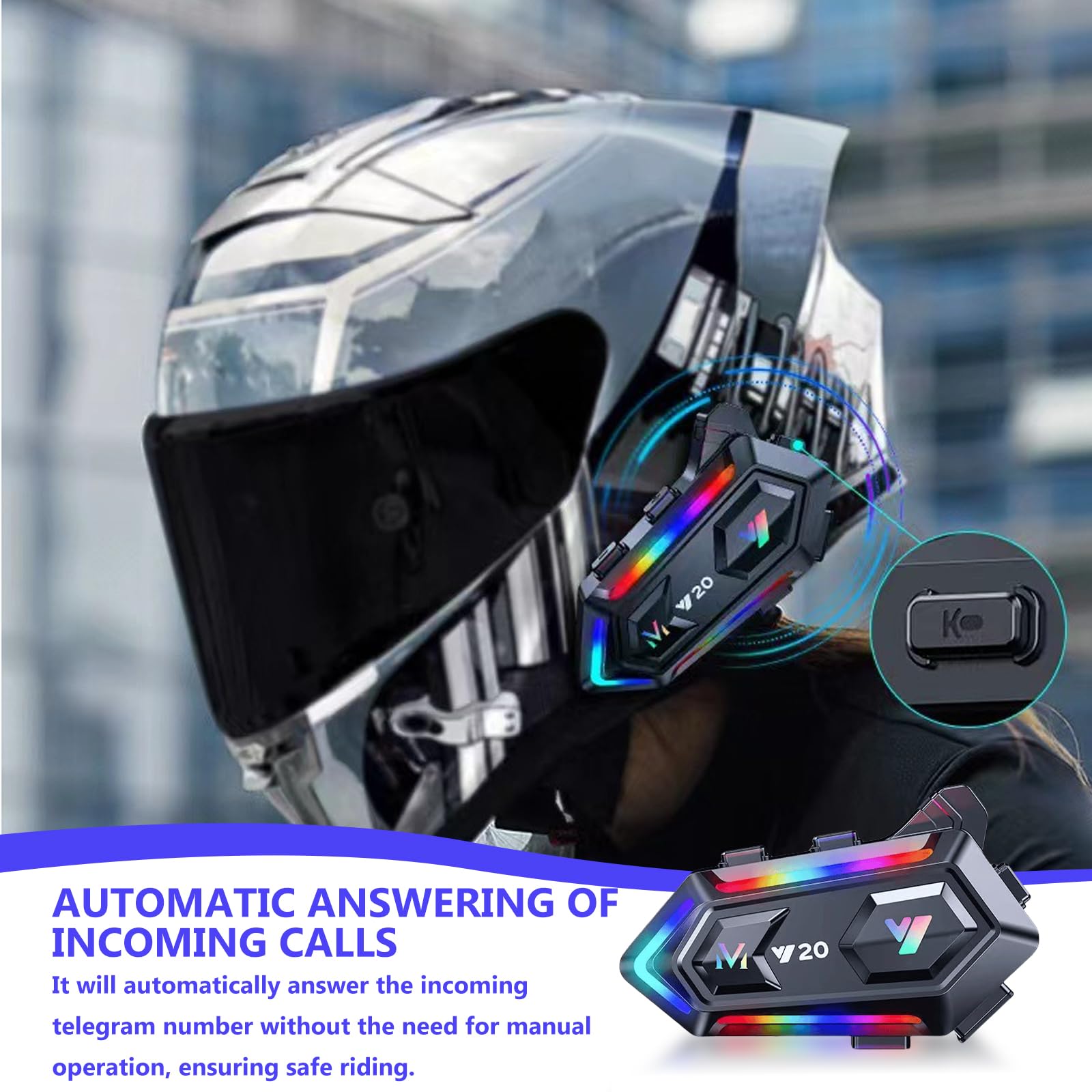 Casco da motociclista Bluetooth Casco Bluetooth Cuffie Bluetooth a doppia riduzione del rumore, RGB/vivavoce/controllo vocale AI/bassi potenti/IPX6 cuffie impermeabili compatibili con tutti i caschi