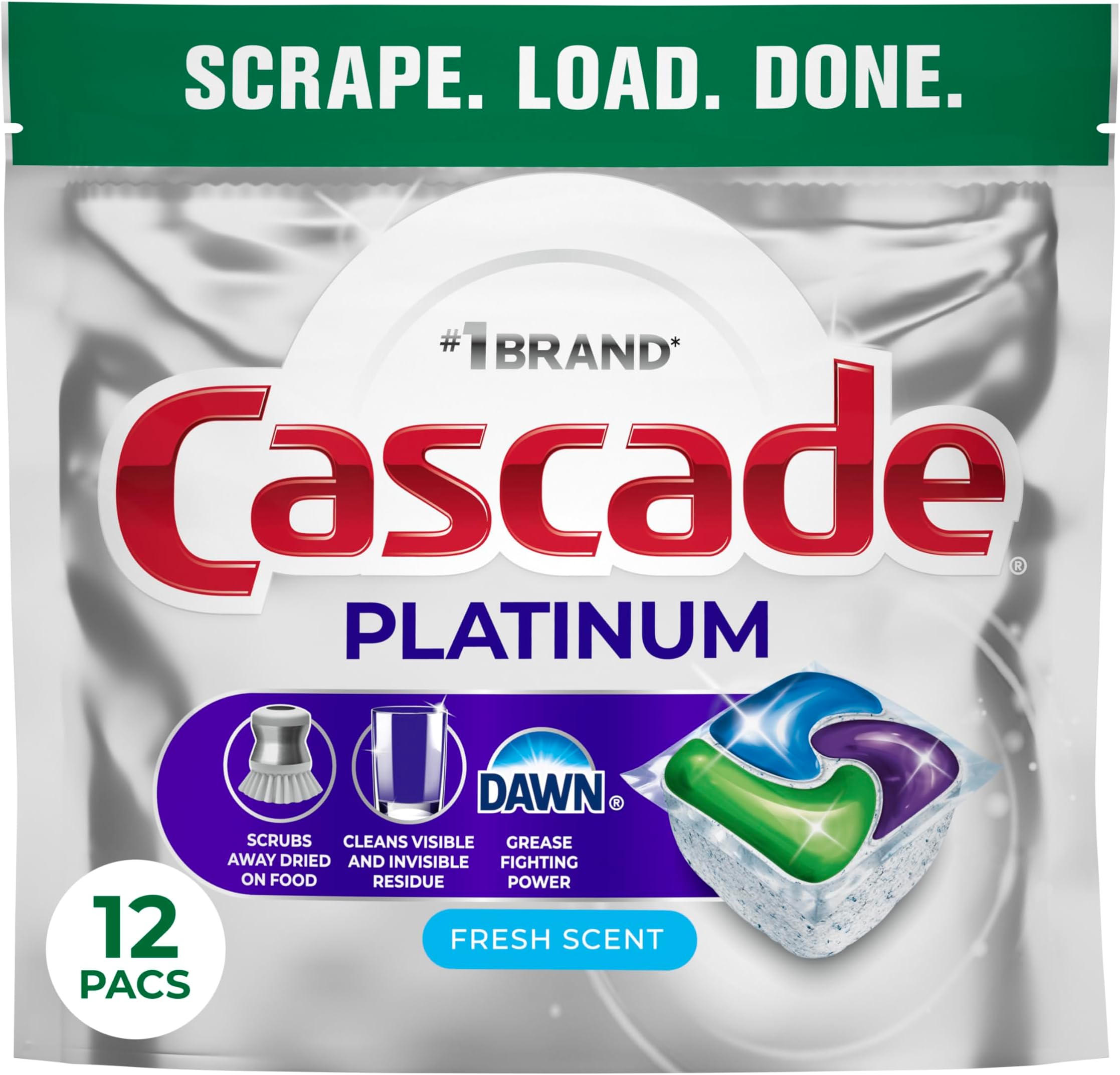 Platinum Dishwasher Pods, Dishwasher Detergent, Dish Detergent Soap, Fresh, 12 count
