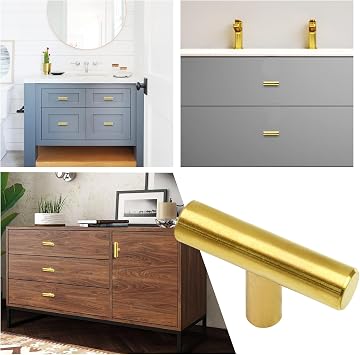 6 Pack Gold Cupboard Knobs 50mm T Bar Handles