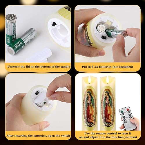 Miniatura 4 de Juego de 2 velas LED de oración sin llama de Nuestra Señora de Guadalupe de cera real, velas religiosas de devoción, decoración religiosa, regalo