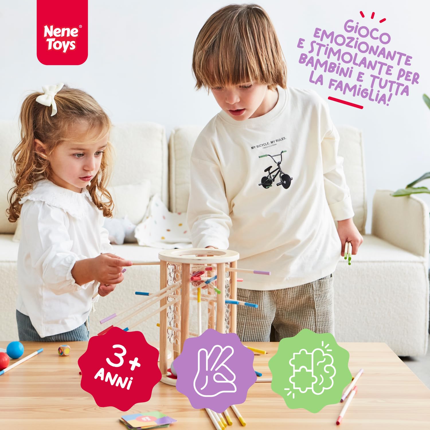 Nene Toys BALLFALL Grande – Giochi Montessori in Legno per Bambini 3 4 5 6 Anni – Gioco da Tavolo Educativo con Bastoncini, Dadi & Carte – Giocattolo Motricità Fine – Regalo Bambina Bambino 3-9 Anni
