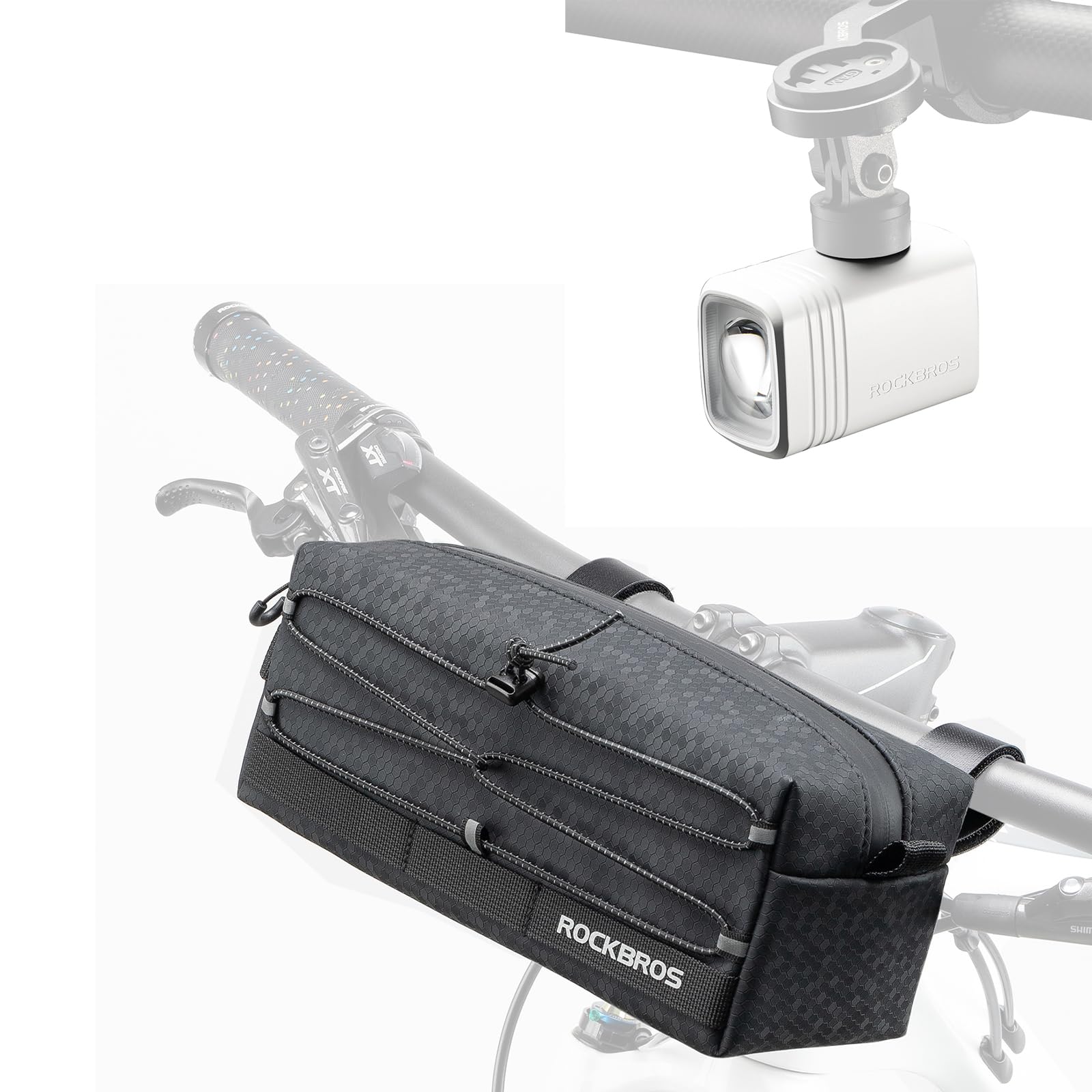 ROCKBROS Borsa Manubrio Bici 2L Tracolla + Luce Anteriore 1000 Lumen IPX6