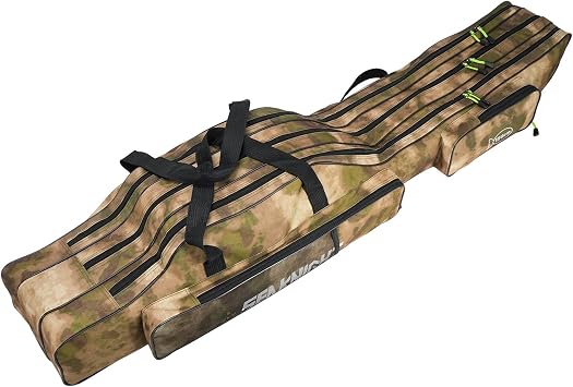 Seaknight Portable Fishing Rod Case - 2 Sizes 53.15in/59.0in Oxford Fabric Tackle Storage Bag for Travel, Durable Rod Carrier for Freshwater & Saltwater Anglers Yellow Camou, 150cm/ 59.0in