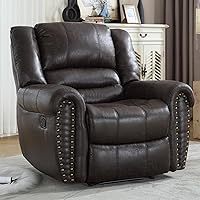 CANMOV Dark Grey Leather Manual Recliner Chair - Overstuffed Comfort, 350 lbs Capacity, Classic Living Room Single Sofa