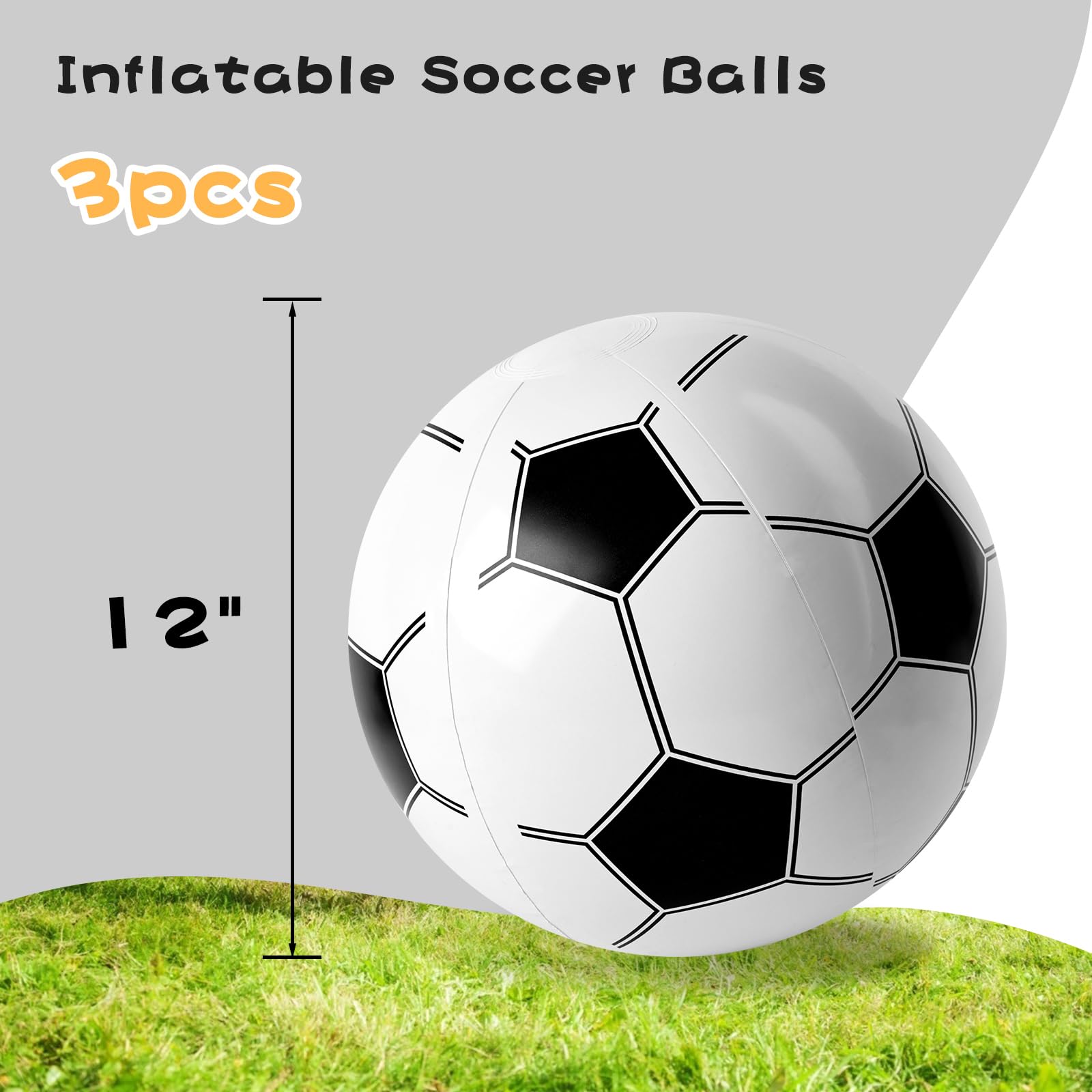 LovesTown 3PCS Inflatable Soccer Balls, 12 Inch Large Beach Balls for Soccer Party Decorations, Pool Party Favors