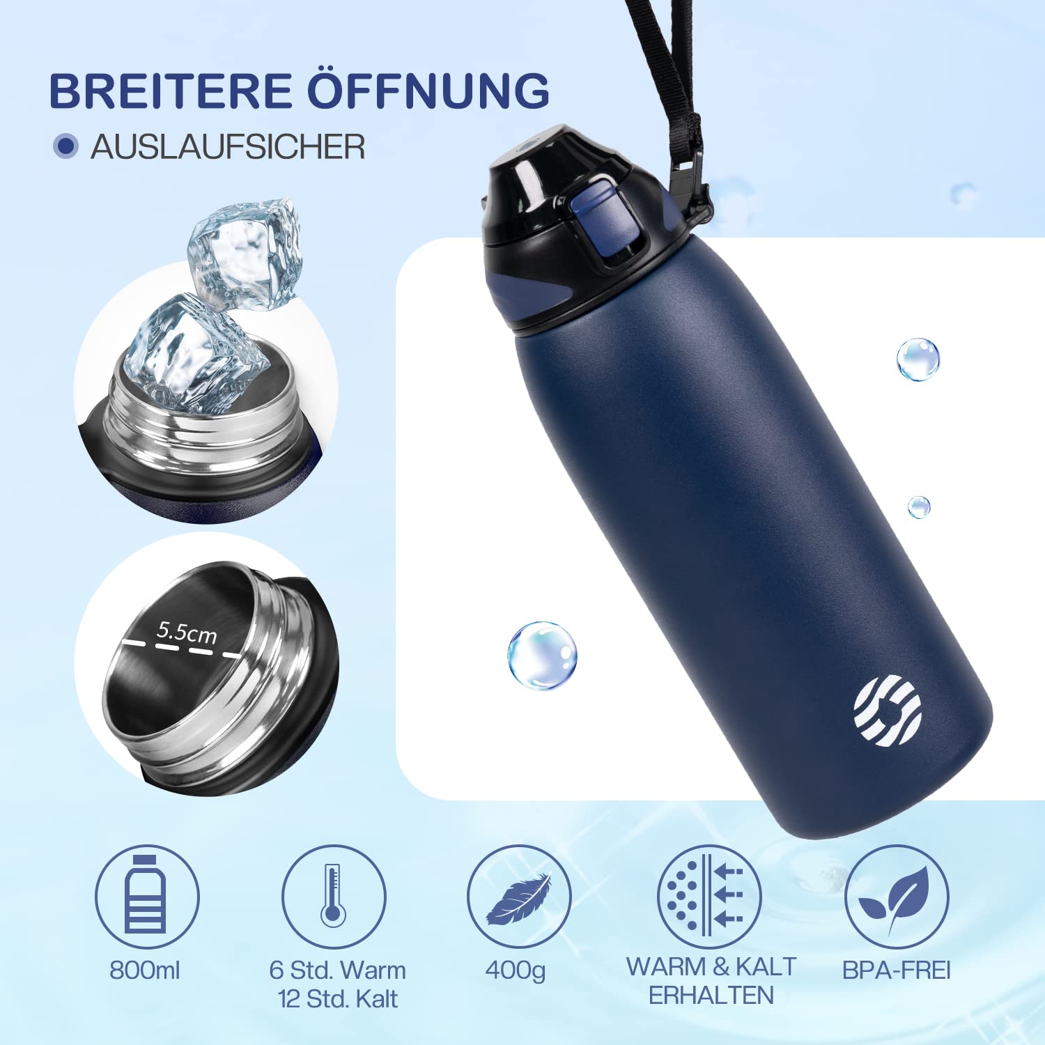 Fjbottle Borraccia Termica acciaio inox 1L, 800ml, 600ml, 400ml Bottiglia Termica per bambini Senza Perdite - Senza BPA Borracce palestra per Scuola, Sport, Yoga, Palestra