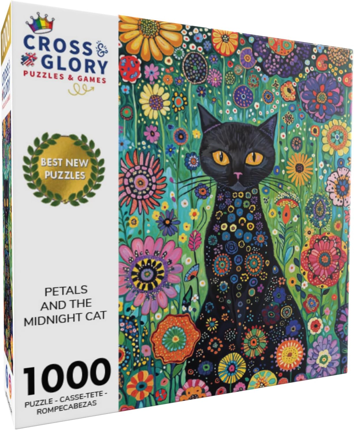 Cross & Glory | 1000 Piece Jigsaw Puzzles for Adults | Petals and The Midnight Cat | 1000 Piece Puzzle for Adults Cats & Floral | Satin Finish | Ages 14+