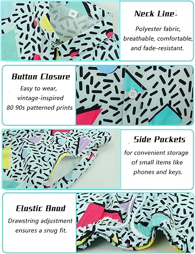 Miniatura 5 de kasahara Traje de los años 80 y 90 para hombre, camisa hawaiana retro y conjunto corto para hombre, ropa de los años 80, disfraz de los años 90 con