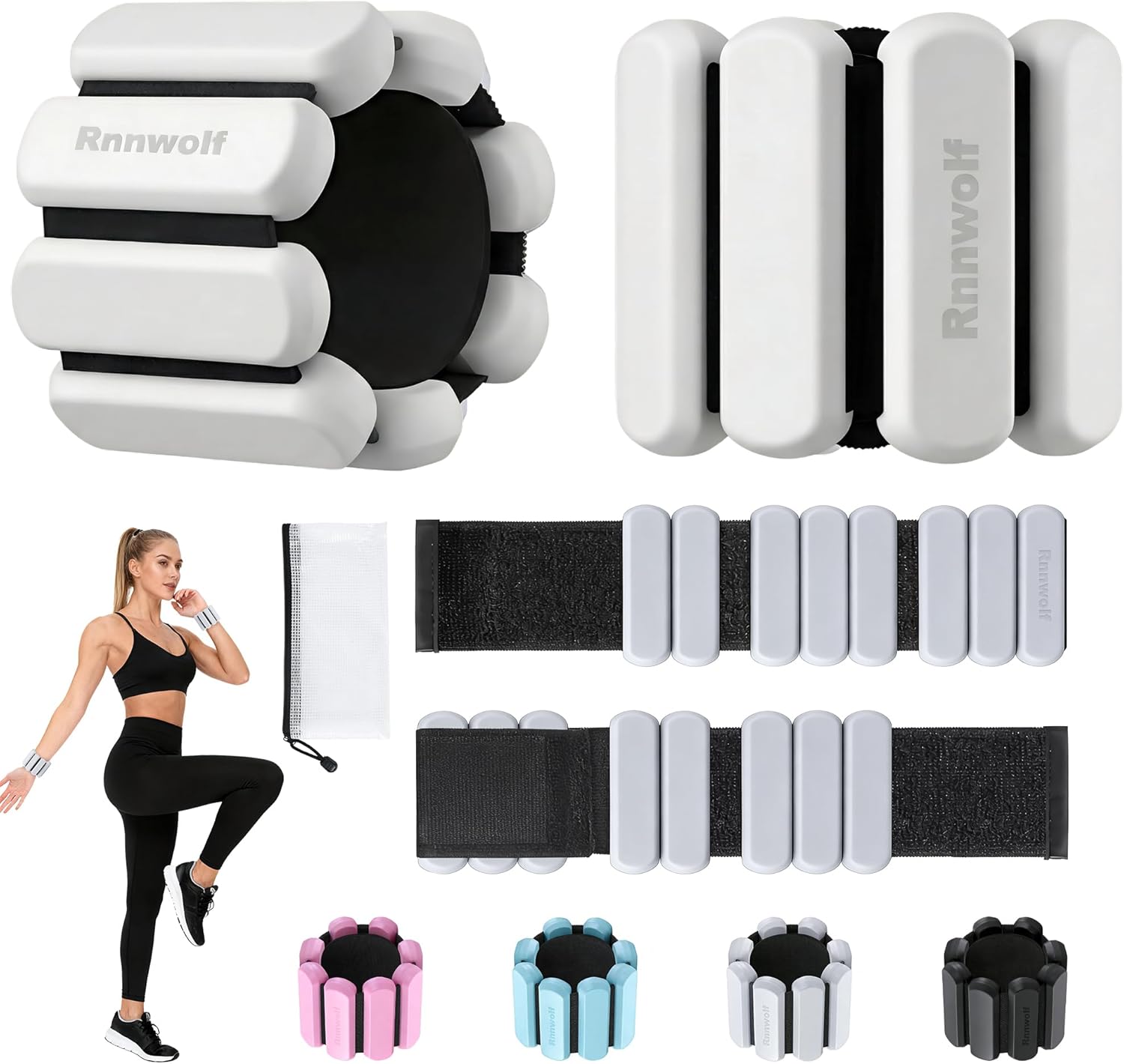 Wrist & Ankle Weights for Women Men 2lbs /Pair - Adjustable Arm Leg Pilates Weights Weighted Bangles Wristbands for Gym, Yoga, Strength Training Fitness Workout