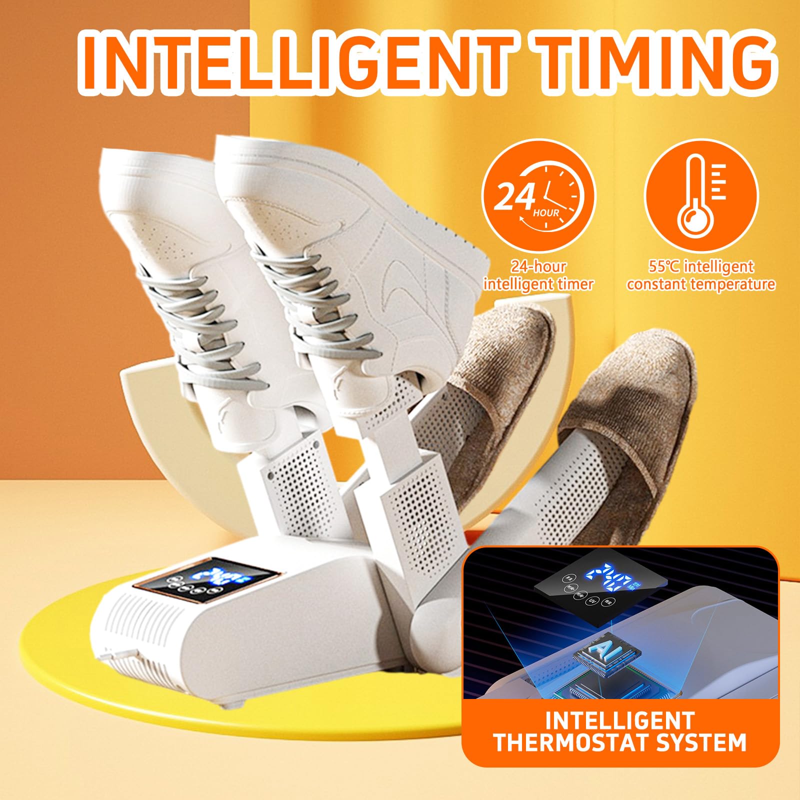 Schuhtrockner Elektrisch 2 Paar, Stiefeltrockner mit 240-Minuten-Timer und LED-Touchscreen, Fußwärmer, Handschuhtrockner Trocken mit UV-licht, Schnelltrocknung für fußballschuhe Skischuhe