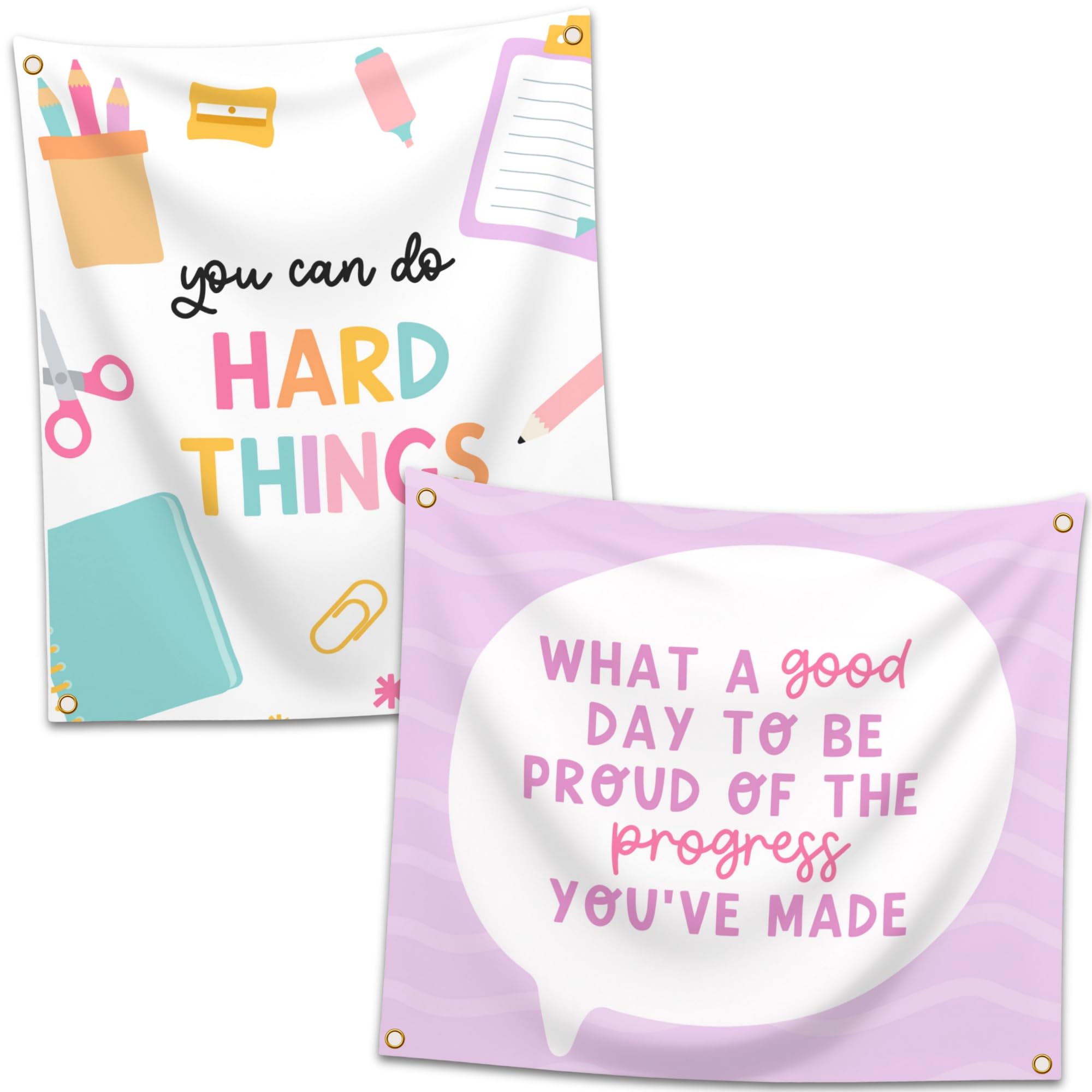 HappiBox Inspirational Tapestry - Double-sided Hanging Wall Art for Classrooms, Bedrooms, Dorm Rooms, Office - Large Cute Banner 28x36 (Hard Things)