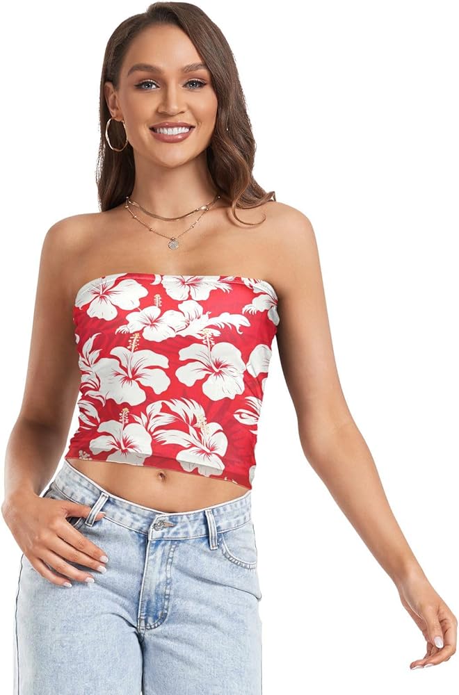 J JOYSAY Red Leaves Hibiscus Flower Womens Bandeau Bra Strapless