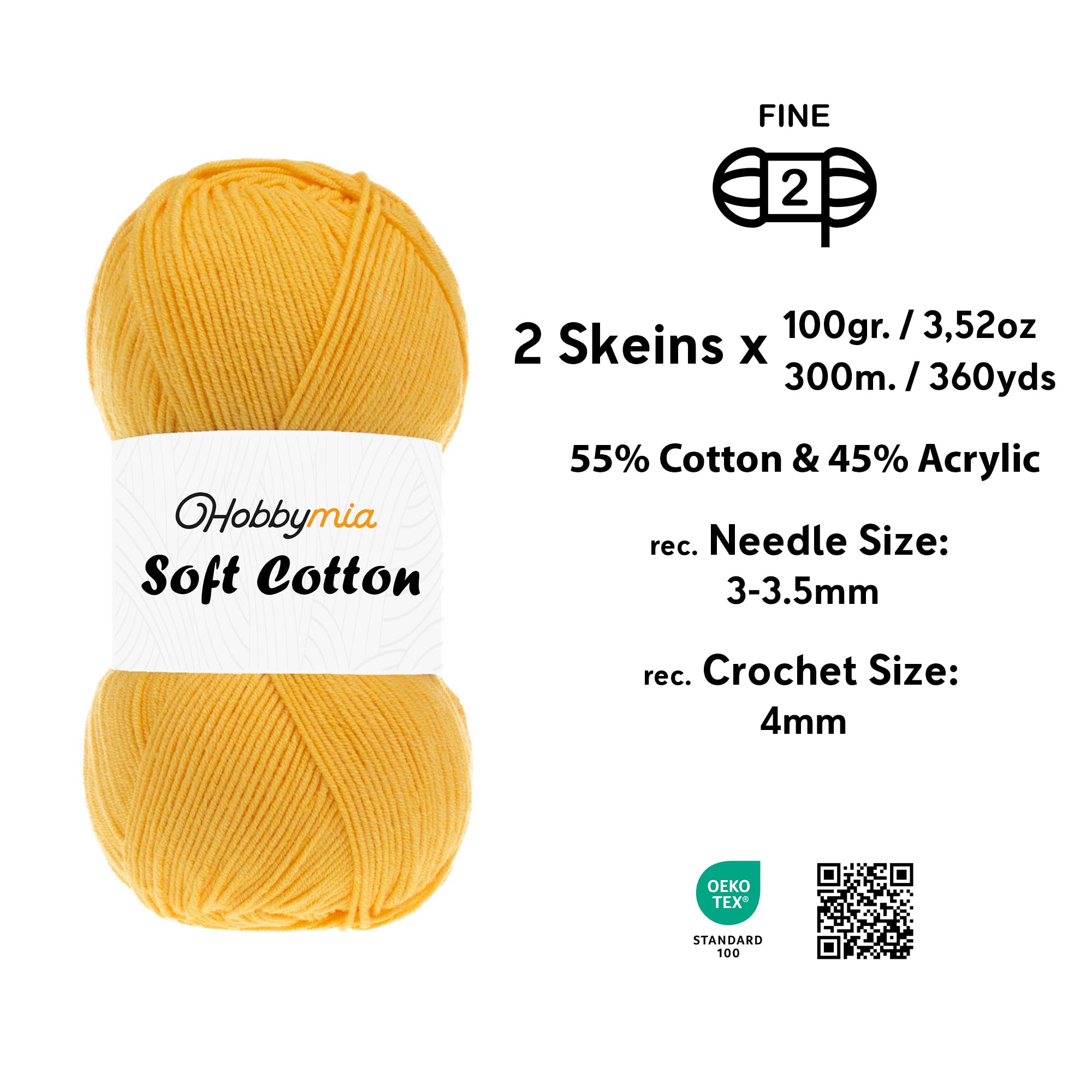 Soft Cotton Blend Crochet Yarn – Sport Weight Yarn for Crochet & Knitting – 100g / 361yds – 55% Cotton 45% Acrylic – Ideal for Amigurumi & Baby Projects (Orange - Mimosa, 2 Skeins) - 2