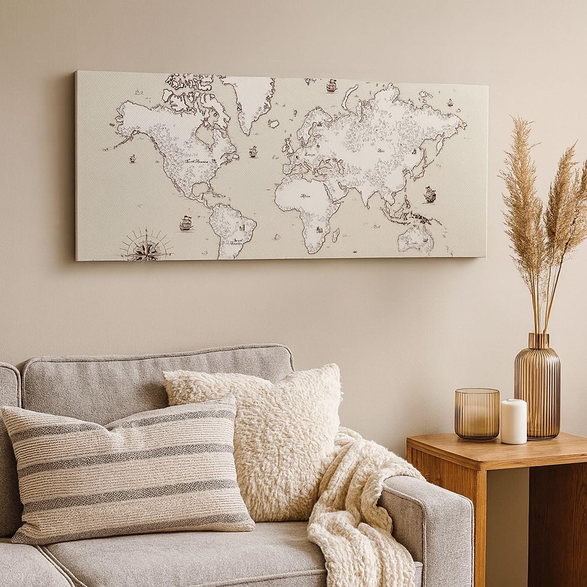 ARTTOR Dekoracja ścienna Salon Mapa Świat klasyka kontynenty Panorama Obraz na płótnie w ramie 120x50cm Nowoczesny Sypialnia Kuchnia Sztuka na ścianę Duży Obrazy Art Foto Decor Canvas AB120x50-2910