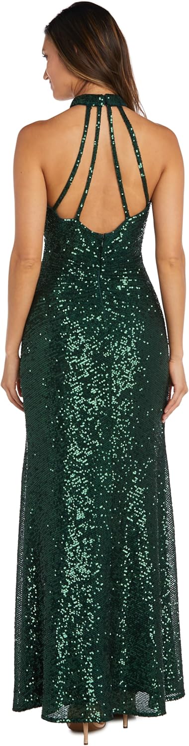 NIGHTWAY Women's Sequin Maxi Dress W/High Neck, Strappy Back & Side Slit | Evening Gown Cocktail Party - Image 2