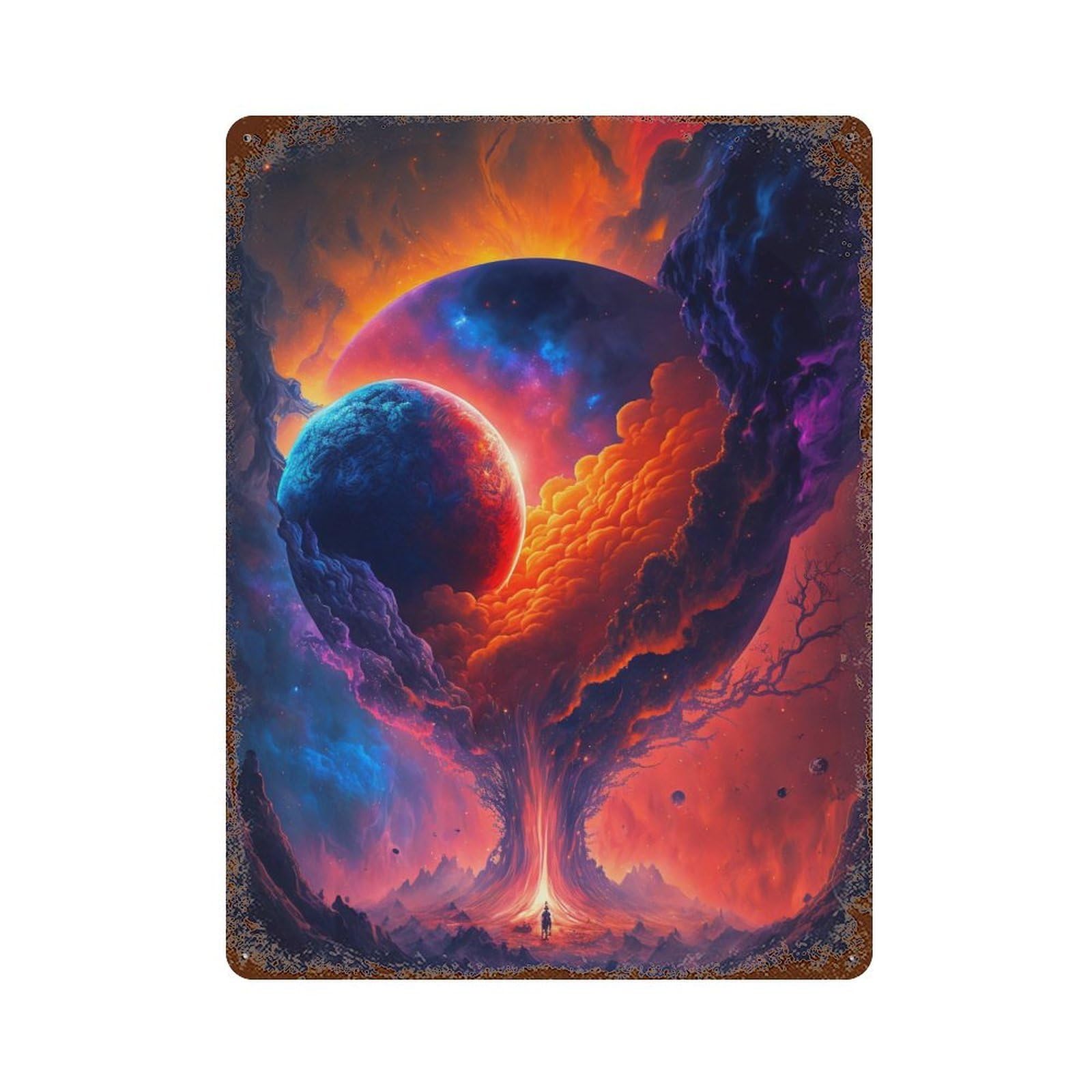 Galactic Heart Cosmic Romance Aged Metal Wall Plaque 15.7"x11.8", Ideal for Patio, Garden Room And Bar Decor