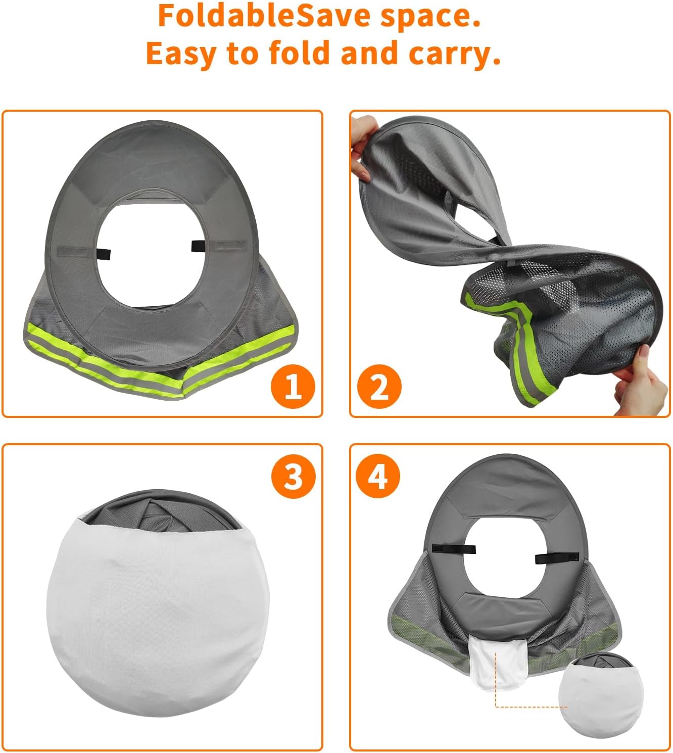 4 Pack Sun Shade Full Brim, Visor Mesh Neck Sun Shield with Reflective Strips Neck Sunshade Cover, Accessories (Gray)