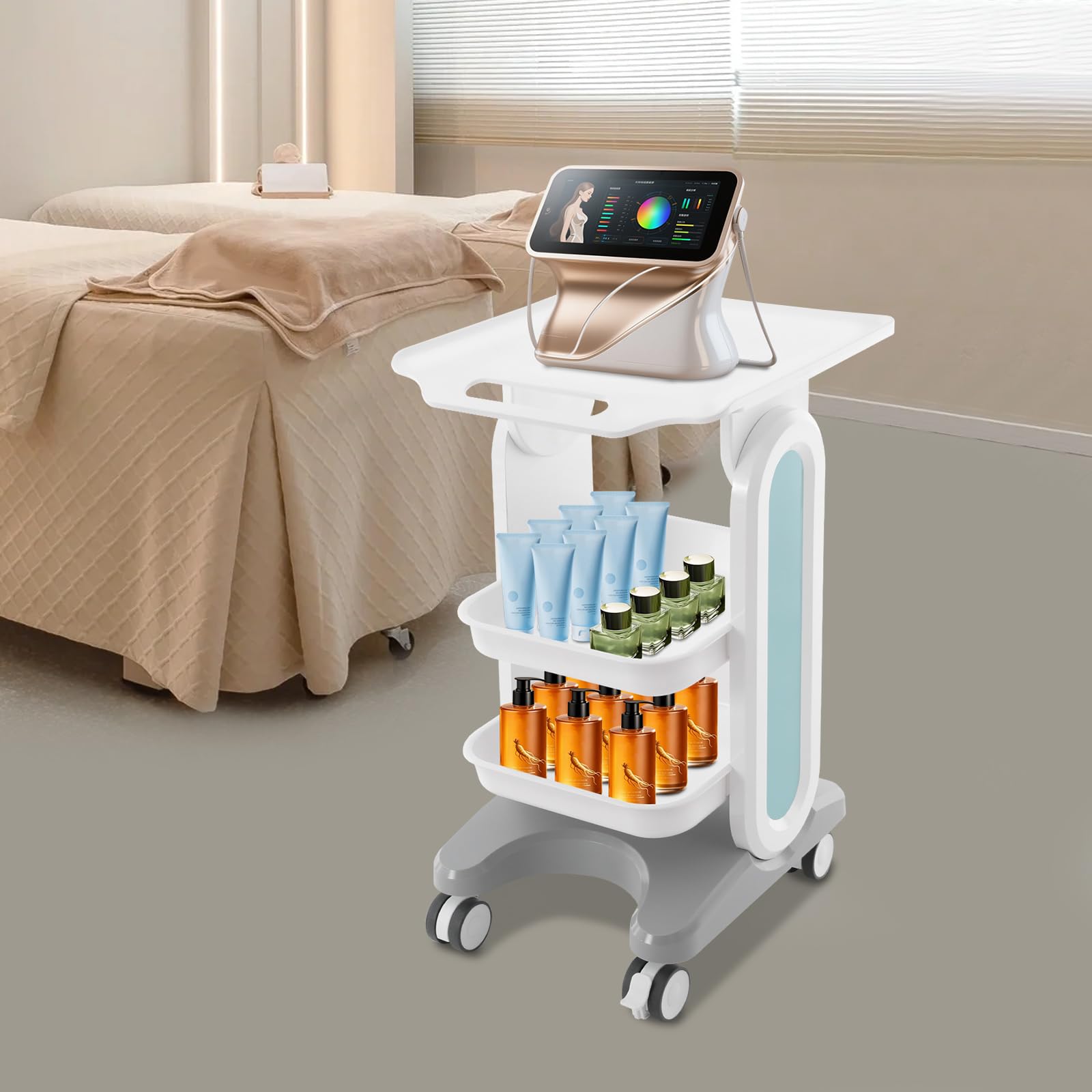 Cochecito médico de laboratorio con palé de dos pisos y 1 estante superior, carrito de laboratorio con ruedas de material ABS, 60 kg, carro médico para laboratorio, clínica, hospital, salón