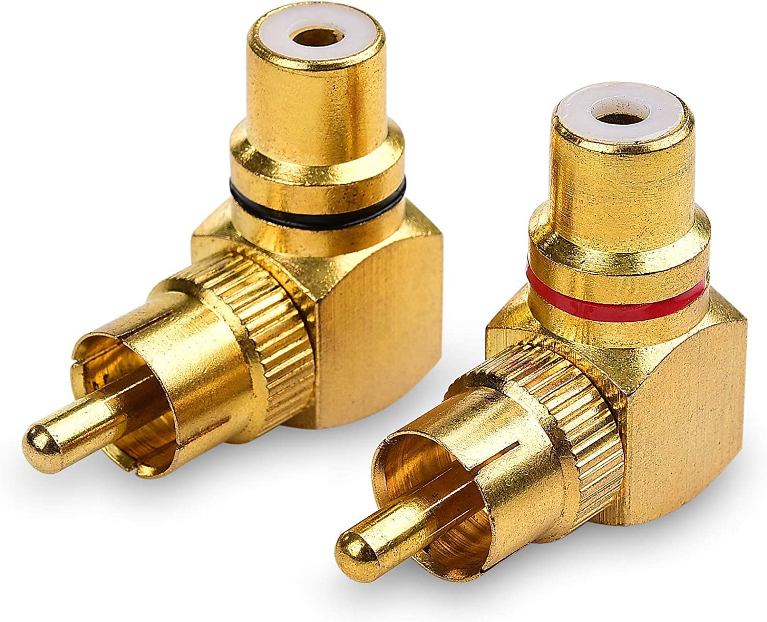 fdealz® [ 2 Pieces ] 90 Degree RCA Adapter, RCA Male-to-Female Elbow Connector, Gold-Plated Right-Angle Adapter for HiFi Amplifier Stereo Audio or AV Video-image-47