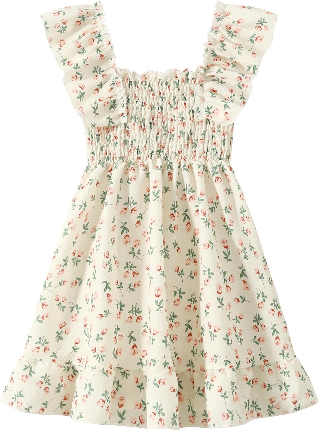 Girls Summer Dress Floral Ruffle Sleeve Swing Flowy Dresses A-line Sundress for Girls Casual Beach Wedding Dress