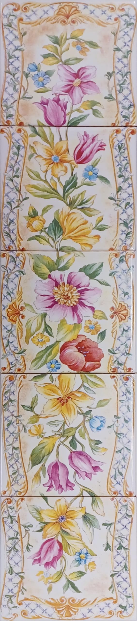 Rainbow Decors Multicolour Garden Elegance Mural 5 Tiles 20Cm Vintage Floral Fireplace Backsplash Vertical Horizontal Panel Hand Decorated Uk
