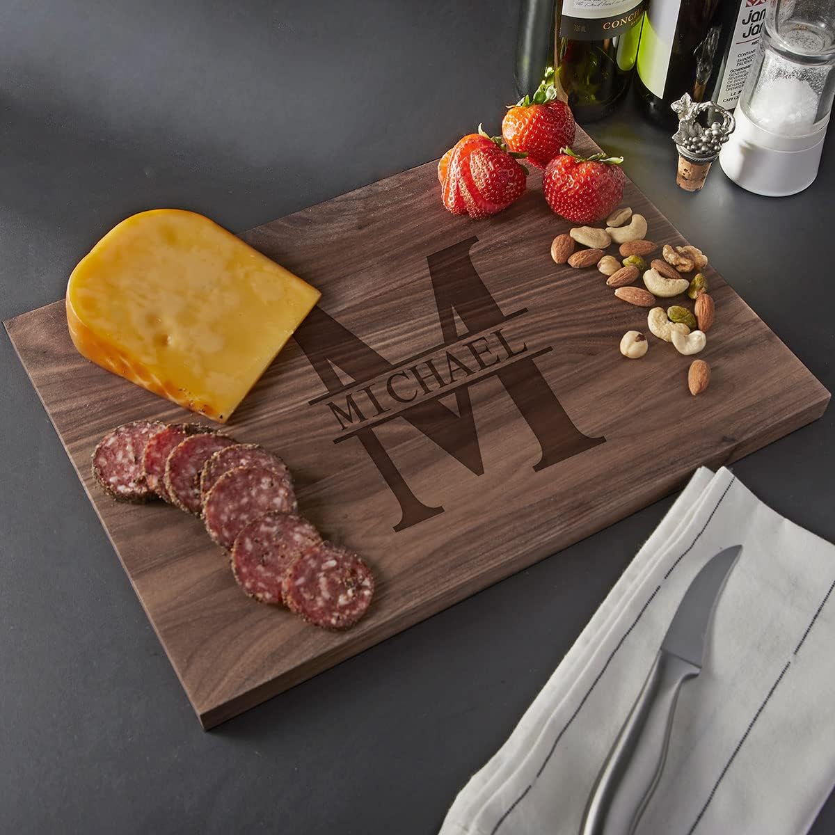 Personalized Walnut Charcuterie Board | Custom 12" x 8" Modern Wooden Cheese Board | Perfect Housewarming + Wedding + Couples Gift Idea