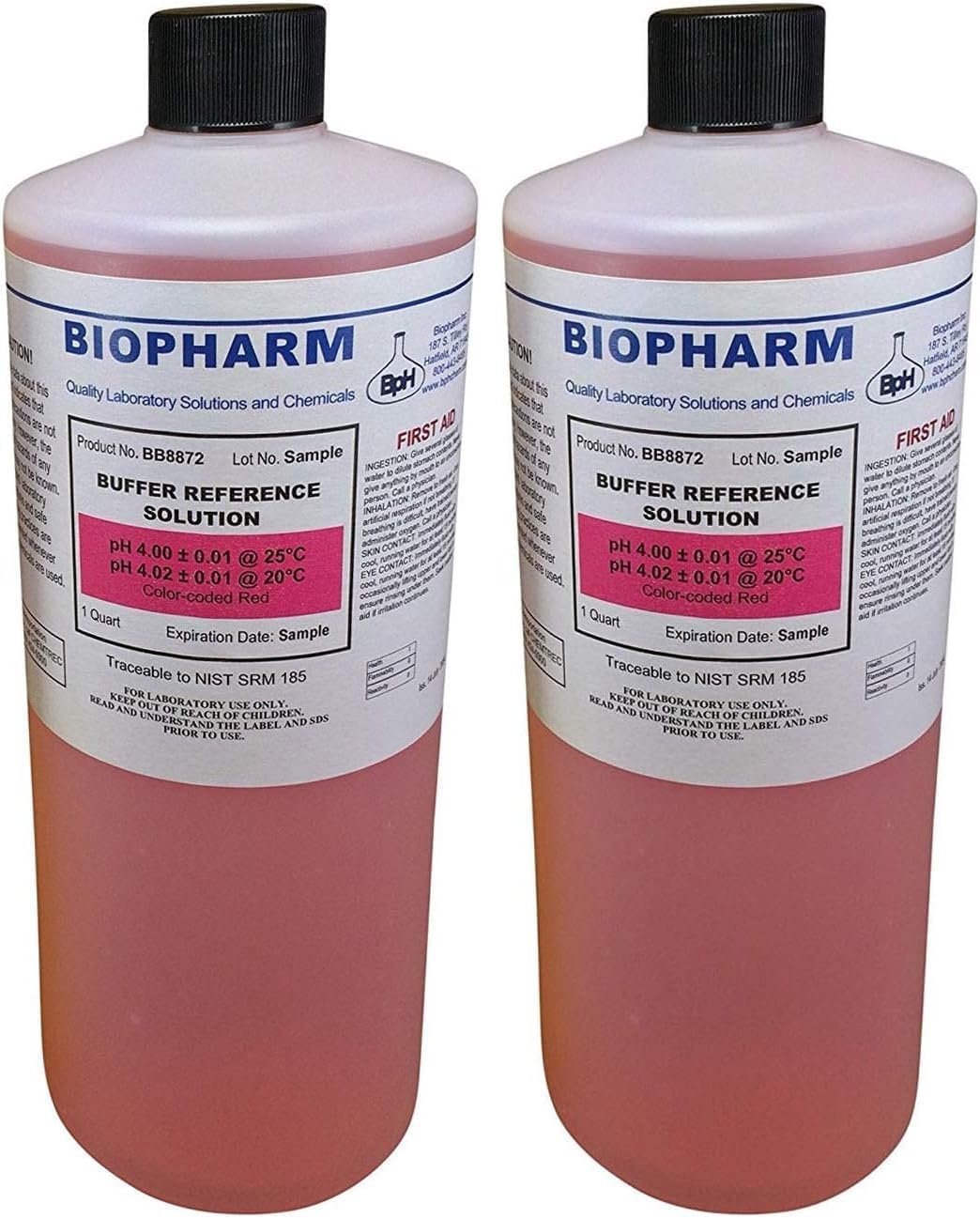 pH Buffer Calibration Solution, pH 4.00 — 1 Quart (950 mL) — NIST Traceable Reference Standards for All pH Meters | Color Coded Red (Pack of 2)