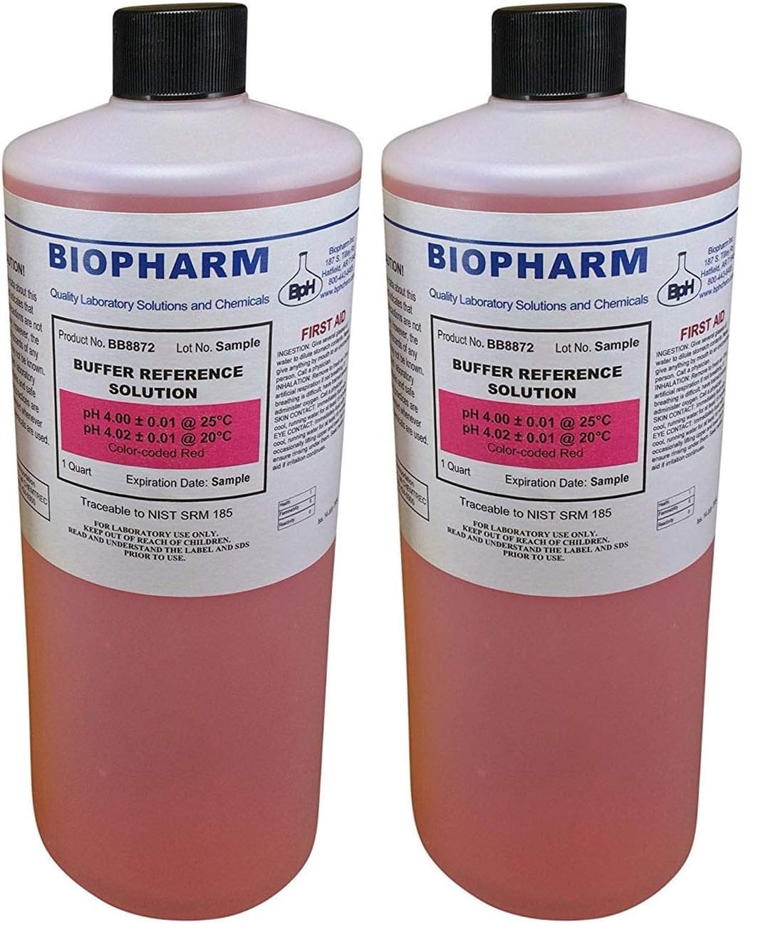 pH Buffer Calibration Solution, pH 4.00 — 1 Quart (950 mL) — NIST Traceable Reference Standards for All pH Meters | Color Coded Red (Pack of 2)