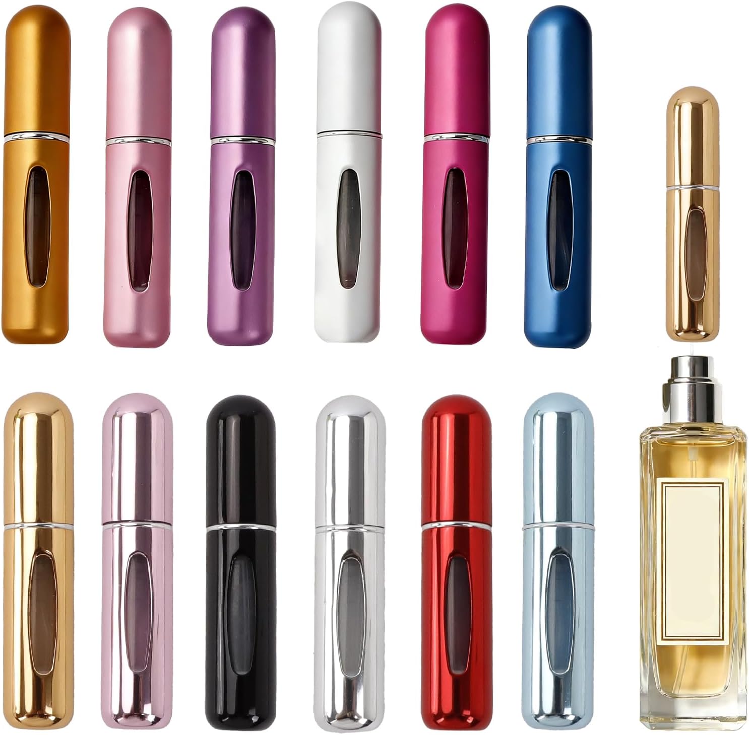 JINGIHE Zestaw 12 sztuk podróżnych rozpylaczy perfum, mini przenośne butelki z rozpylaczem perfum, 5 ml, puste dekantery zapachowe dla kobiet i mężczyzn, na urlop, do aktywności na świeżym powietrzu
