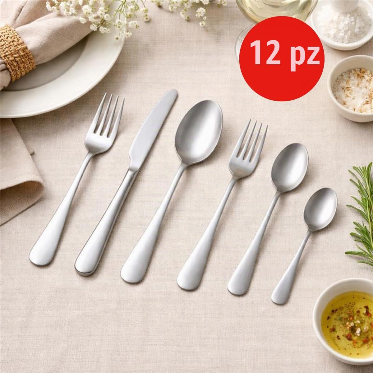 alpina Set Posate 75 Pezzi per 12 Persone – Posate Acciaio Inox – Coltelli Forchette Cucchiai Cucchiaini Caffè Tè Dolce Insalata – Servizio Posate Completo Tavola
