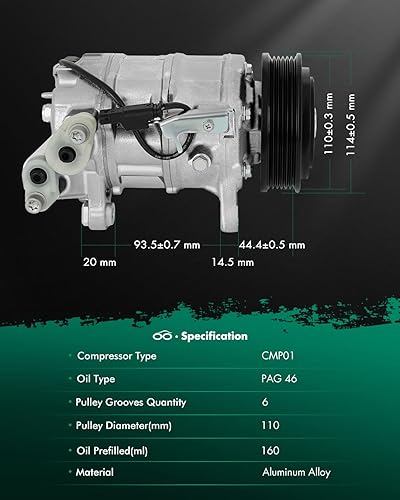 Vista 340 de SCITOO Compresor de CA apto para H-onda Prelude 2.2L 2001 para H-onda Civic para A-cura EL 1.7L 1997 1998 1999 2000 2001
