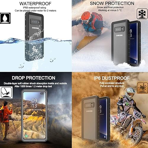 Miniatura 3 de Omio Funda impermeable para Samsung Galaxy S10 Plus de policarbonato duro, TPU suave, a prueba de golpes, para buceo, natación, esquí, deportes, a