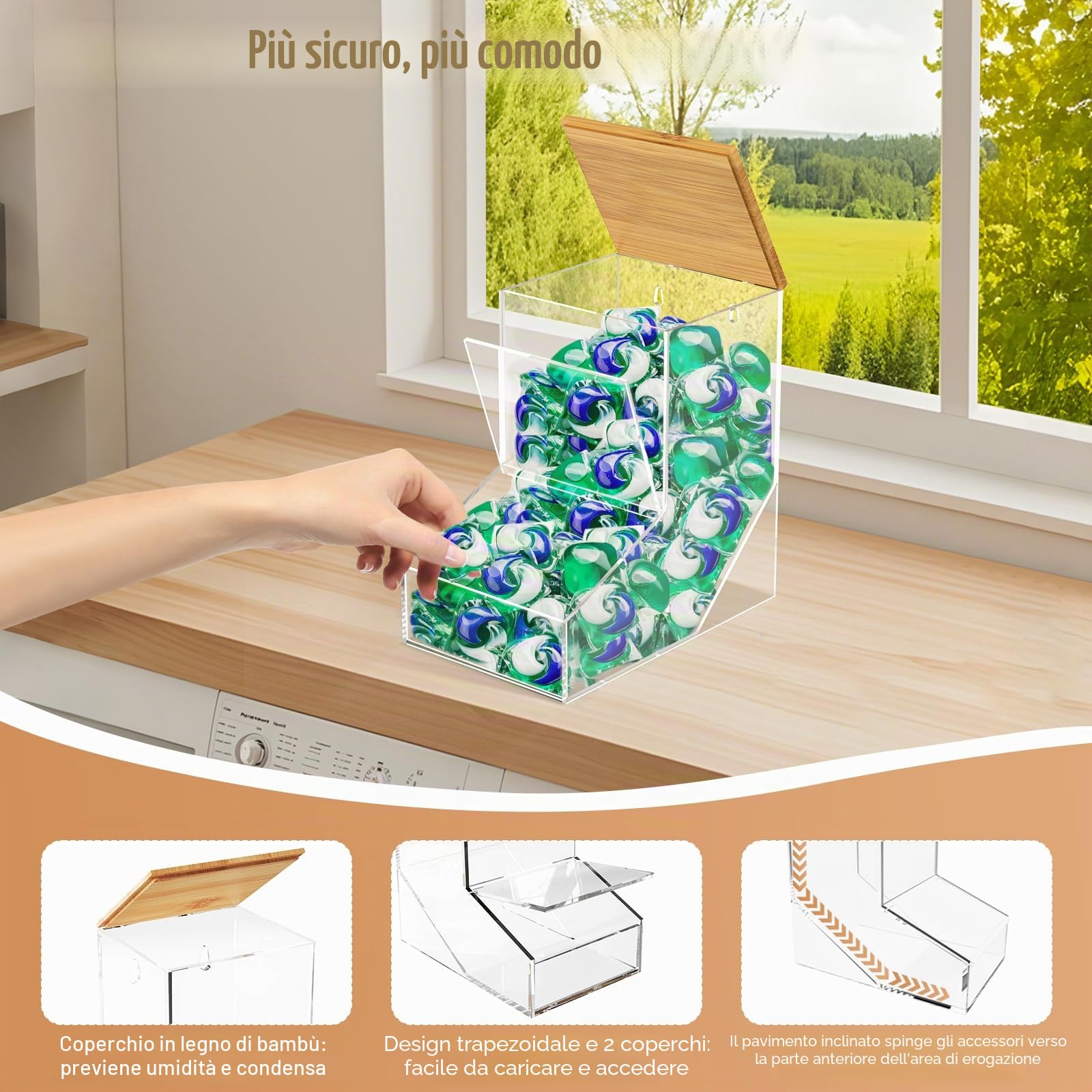 JYPS Confezione da 2 contenitori per bucato, dispenser per caramelle in acrilico con 2 coperchi, supporto o parete per detersivo per bucato, dispenser per lavanderia, cucina, capsule di caffè/capsule