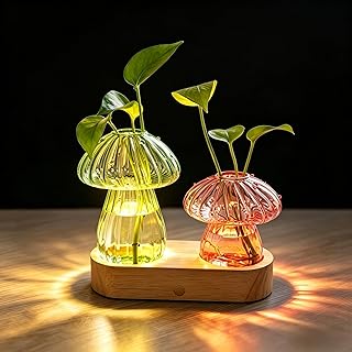 Plant Propagation Station with Light,Mushroom Glass Vases with Stepless ...