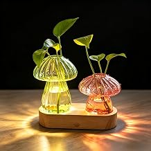 Plant Propagation Station with Light,Mushroom Glass Vases with Stepless Dimming Function for Home Office Decor,Hydroponic Glass Jars Gardening Gifts for Mom Women Plant Lovers