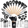 Cookware Set, 34 Pieces, Silicone, Kitchen Tool Set, Living Alone, Kitchen Utensils, Housewarming, Mothers Day Gift, Heat Resistant, Durable, Wooden Handle, Suitable for Japanese, Western, and