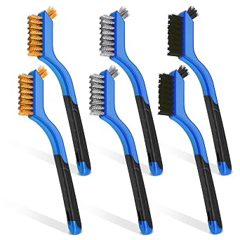 Wire Brush Set, 6 Pcs Stainless Steel/Brass/Nylon Wire Brushes for Cleaning with Curved Handle Grip for Rust Removal, Dirt, Paint ScrubbingBlue