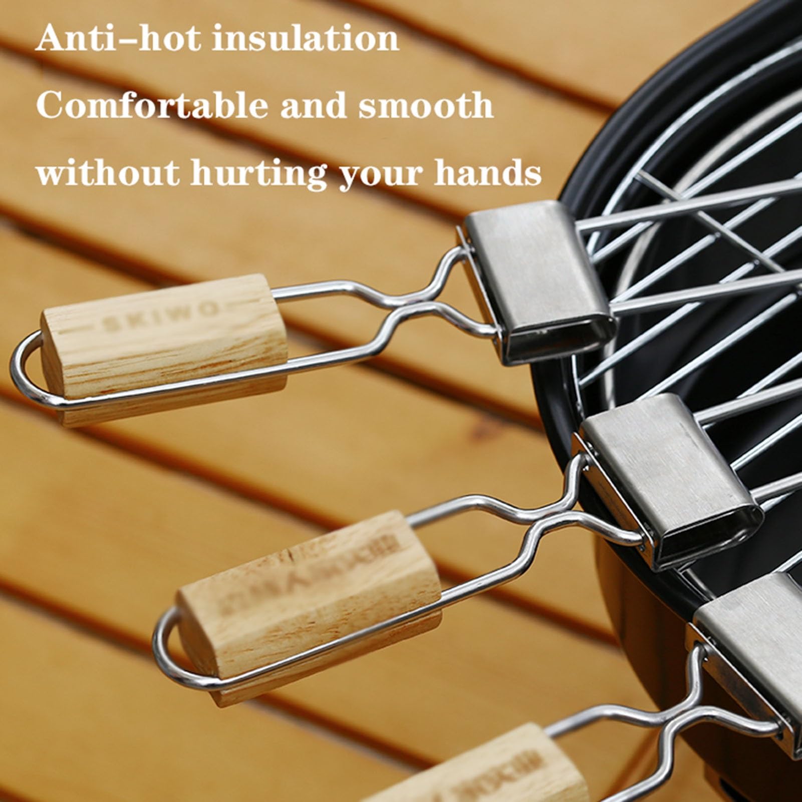 Spiedini for Barbecue con Barra di Spinta, Anti-Caldo, spiedini for Barbecue a Doppia Punta con Manico in Legno, riutilizzabili, for antipasti, Frutta (Size : 50)