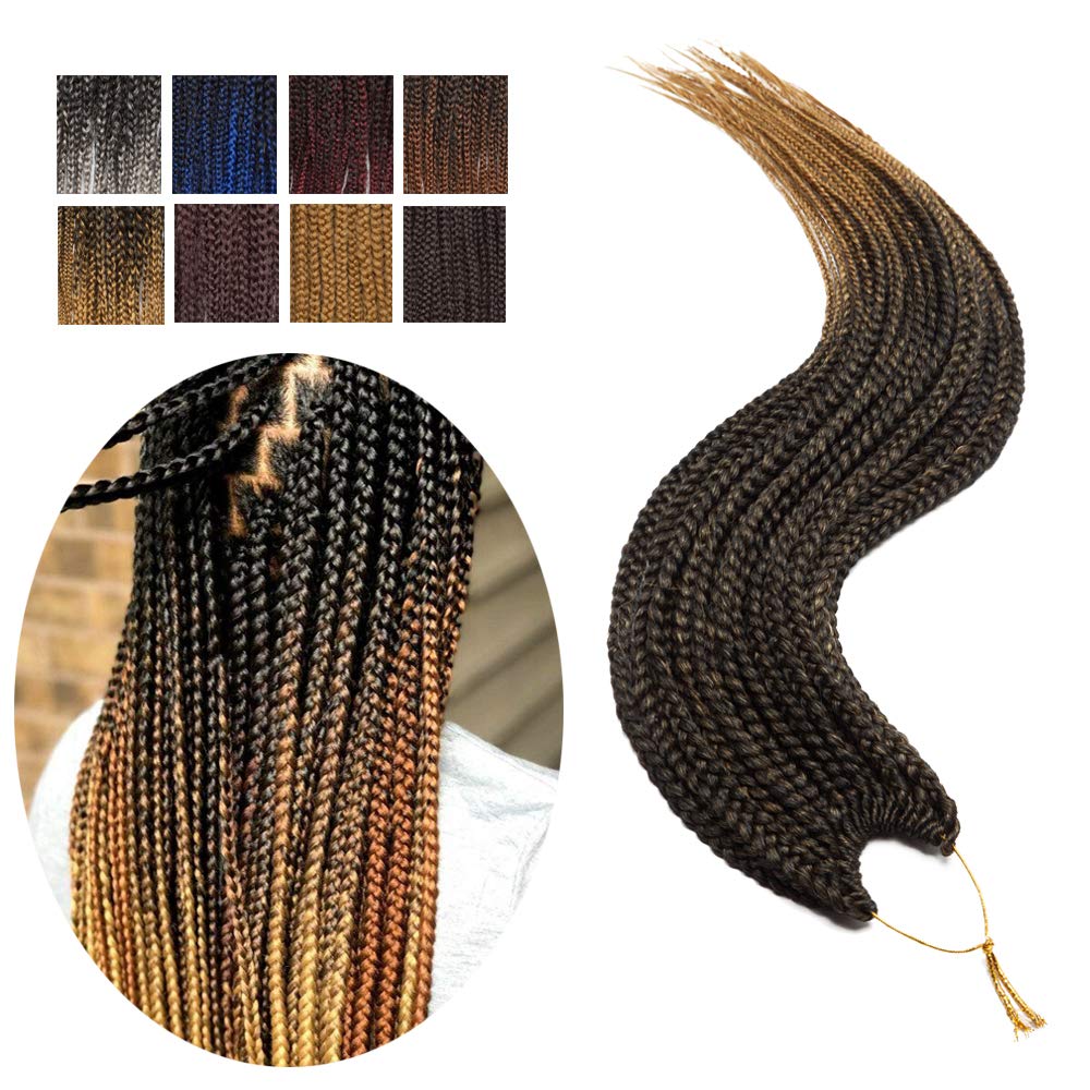 Photo 1 of Box Braids Crochet Hair Extension Ombre Pre Braided Box Braids Pre Looped Box Braiding Hair Synthetic 24 Strands/Pack 3X Jumbo Braiding Crochet Hair 24In (3 Packs,Black To Dark Blonde)