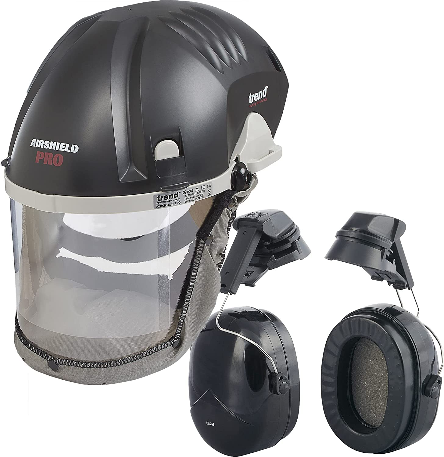 Visor Integral de protección Facial Trend Airshield Pro con Protectores para los oídos - Set Completo de protección Facial y auditiva, AIR/PRO/D2/E