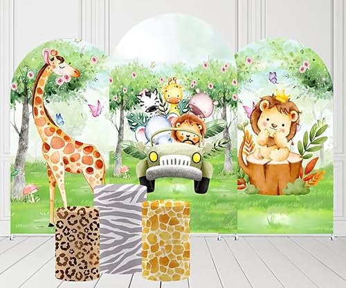 Miniatura 3 de Fundas de pedestal con diseño de safari de selva, diseño de jirafa en acuarela, soportes cilíndricos de tela elástica para fiestas, decoración de
