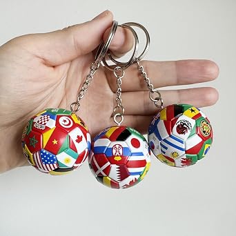 6pcs National Flags Football Keychain, World Cup Soccer Ball Key Chain, Sports Souvenir Carnival Reward Keychains Soccer Ball Hanging for Cars Party gifts Sports Ball Keychain