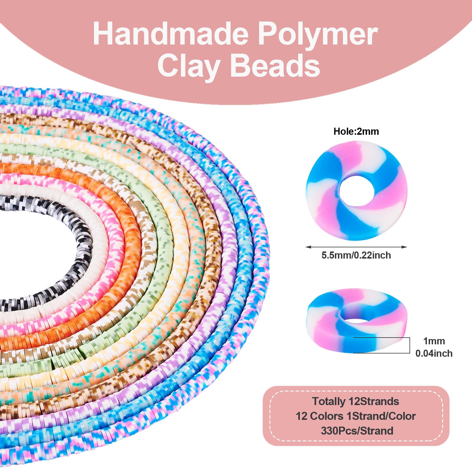 PandaHall 12 Strands Flat Round Clay Beads 5.5mm Polymer Clay Beads Disc Heishi Beads for DIY Bohemian Bracelet Earring Necklace Jewellery Making - Image 3