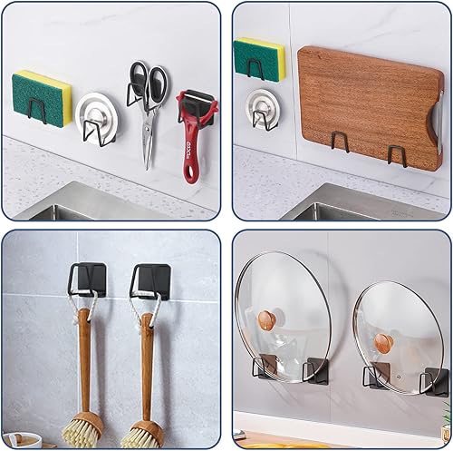 Miniatura 7 de Soporte de esponja adhesivo para fregadero de cocina, soporte fuerte para raspaduras, acero inoxidable SUS304 a prueba de óxido, impermeable, secado