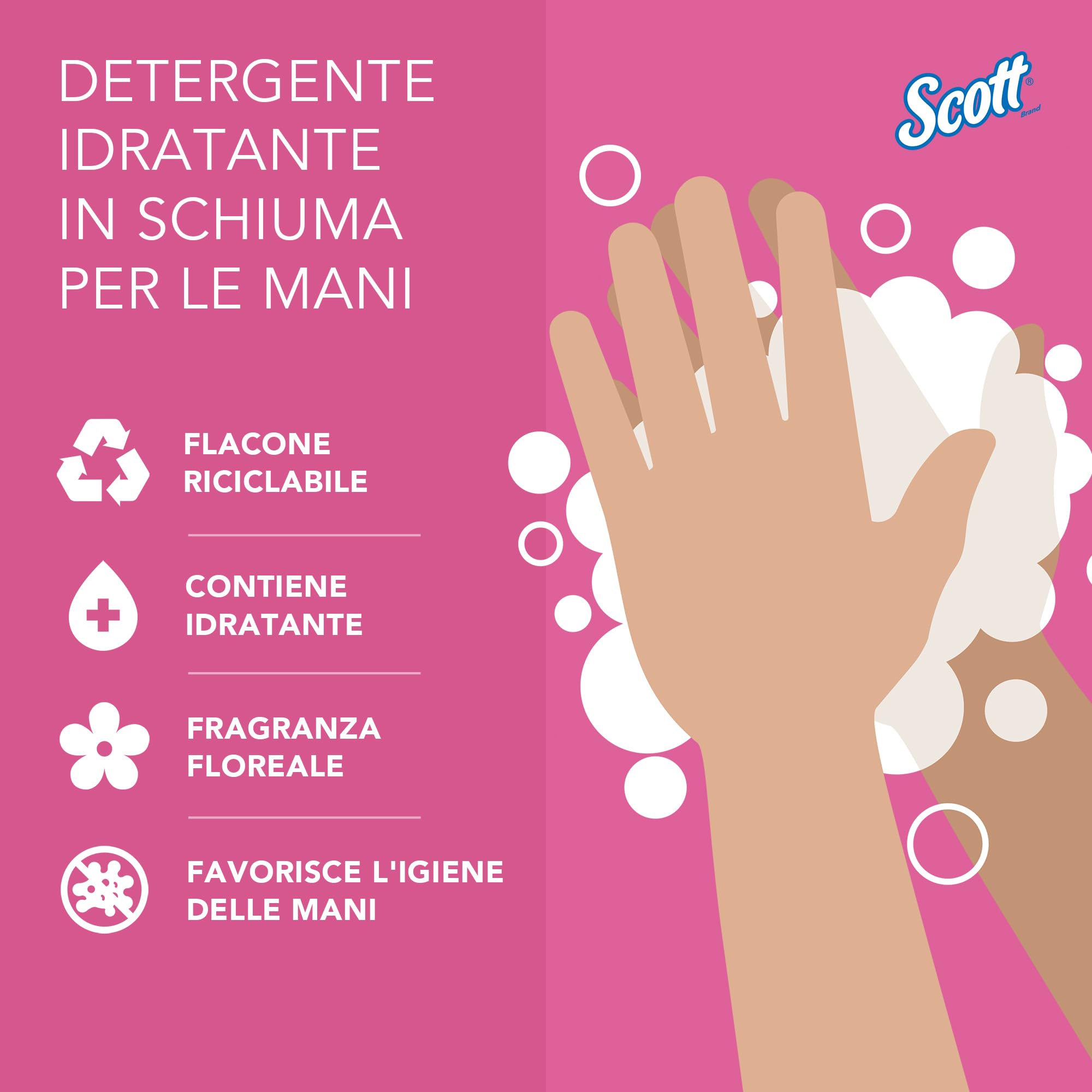 Scott Essential Detergente per Mani in Schiuma 6340, Sapone idratante leggermente profumato, 2.500 Erogazioni per Flacone, totale 6 l