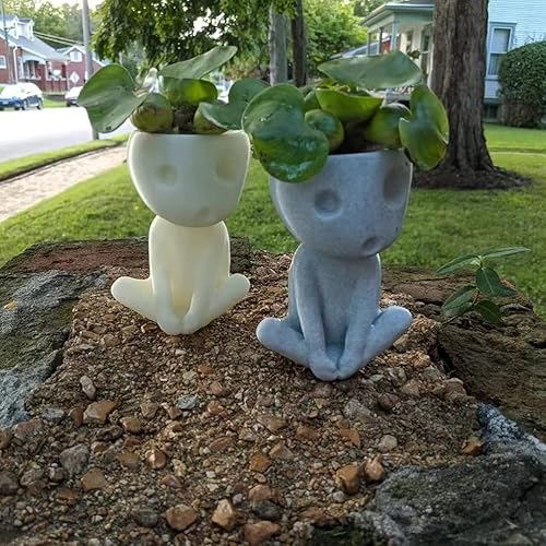 Miniatura 3 de TOPINCN Macetas con agujero de drenaje de resina, linda cara luminosa, maceta con cabeza de maceta, maceta suculenta, maceta para decoración de casa