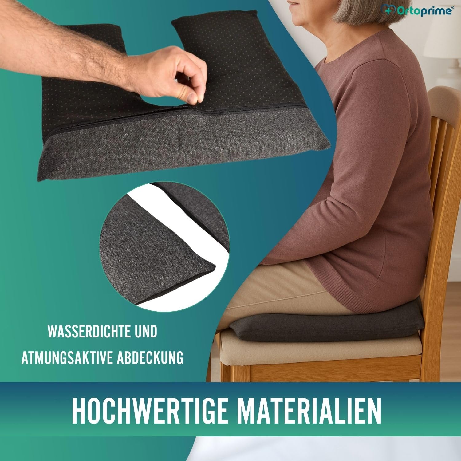OrtoPrime Dekubitus Sitzkissen mit Flüssigflotation – Antidekubitus Sitzpolster für Rollstuhl – Druckentlastungskissen für Gesäß und Steißbein – Quadratisches Rollstuhl-Sitzkissen